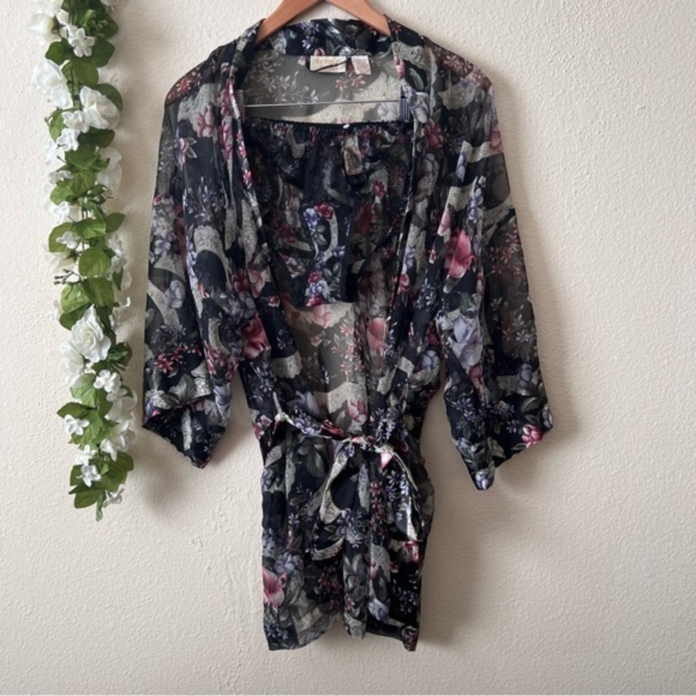 Victoria’s Secret 90s Gold Label Vintage Black Floral Sheer Robe Matching Undies